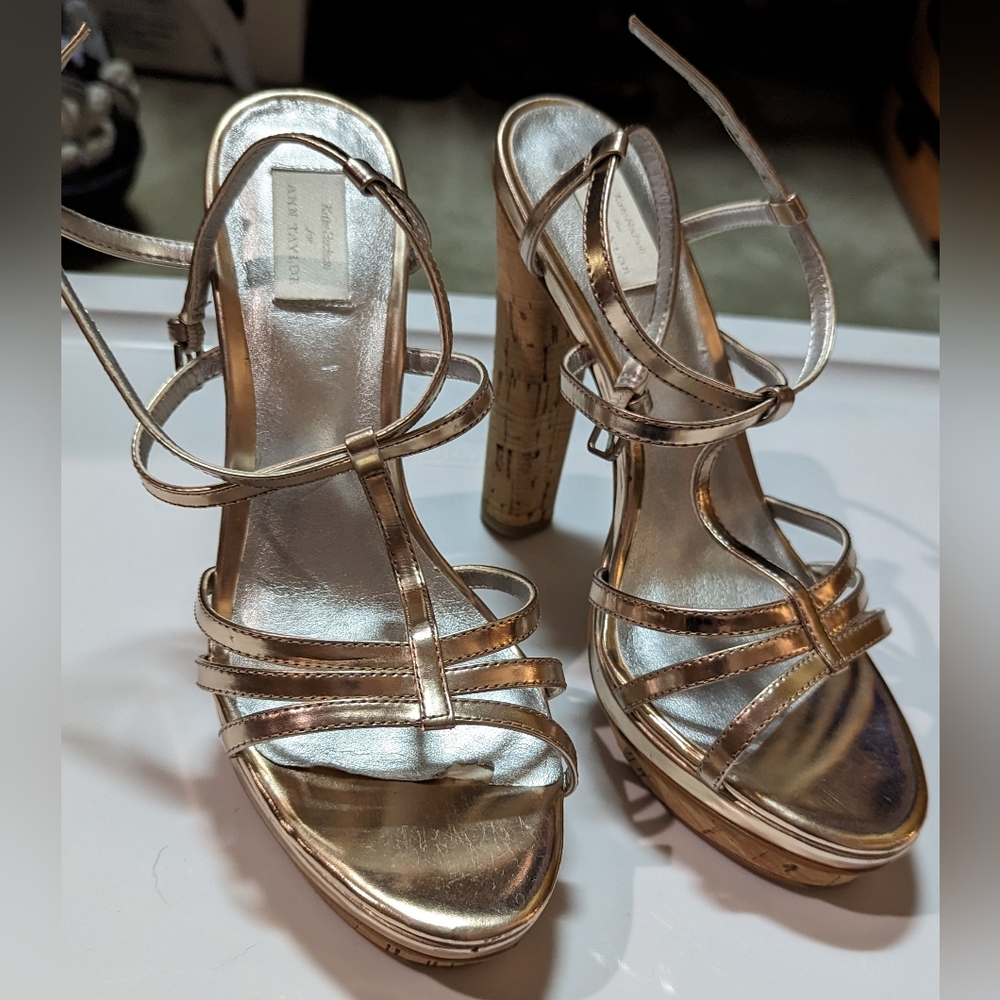 Size 8 rose gold cork heels Ann Taylor